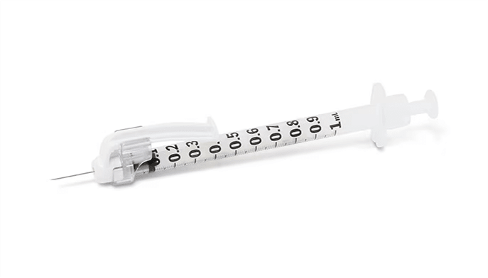 1 mL BD SafetyGlide Tuberculin Syringe with 27 G x 1/2 in. Permanently Attached Needle