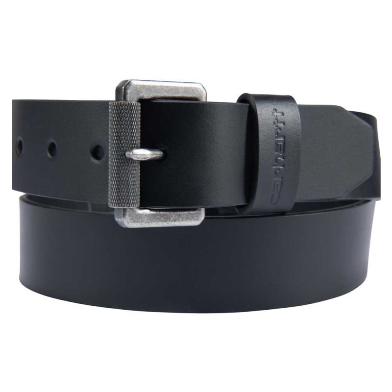 Carhartt Bridle Black Leather Silver Roller Buckle Belt A0005562-001