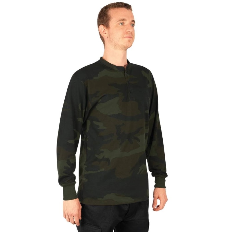 Rothco Midnight Woodland Camo Long Sleeve Henley T-Shirt 21045