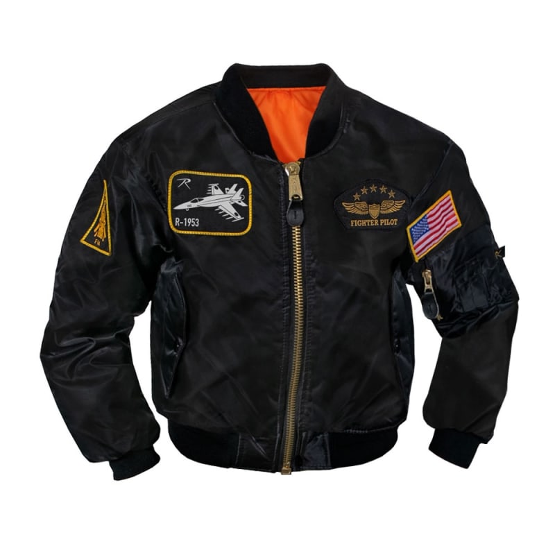 Rothco Kids Black Flight Jacket With Patches - 7341