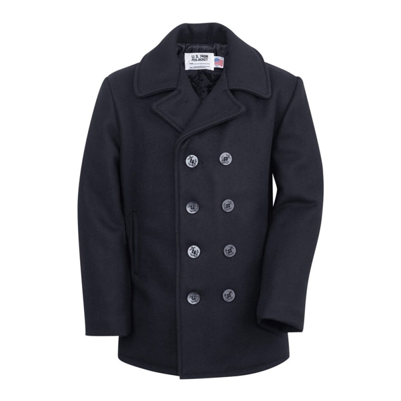 【美品】Schott Bros. U.S. 740N Pea Jacket 42 Schott Navy Wool Pea Coat - 740