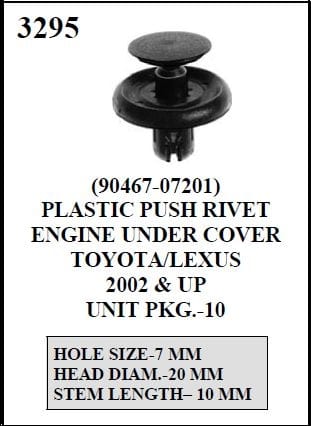 W-E 3295 Plastic Push Rivet EnginToyota/Lexuse Under Cover