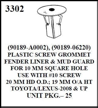 W-E 3302 Plastic Screw Grommet Fender Liner & Mud Guard, Toyota/Lexus