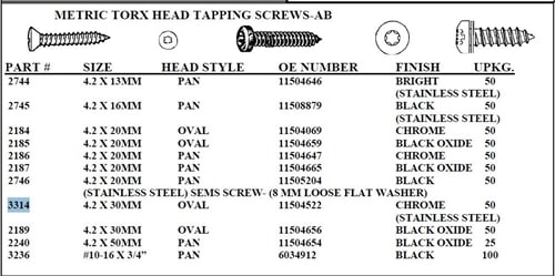 W-E 3314 Chrome Oval Metric Torx Head Tapping Screws-AB