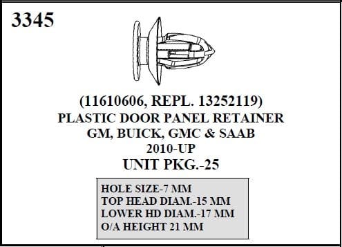 W-E 3345 Plastic Door Panel Retainer, GM, Buick, GMC, & Saab