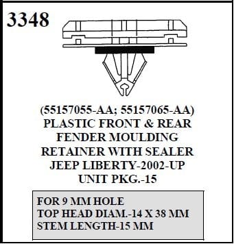 W-E 3348 Plastic Front & Rear Fender Moulding Retainer With Sealer, Jeep Liberty