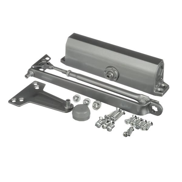 63Z0 9-1/16 in. x 3/4 in. Commercial Door Closer With Flat Face, Close Speed, Latch Speed, and Backcheck Speed, Adjustable Spring Size 1-6, Aluminum Finish