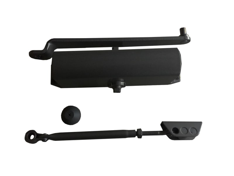 63Z0 9-1/16 in. x 3/4 in. Commercial Door Closer With Rounded Face, Close Speed, Latch Speed, and Backcheck Speed, Fixed Spring Size, Aluminum Finish