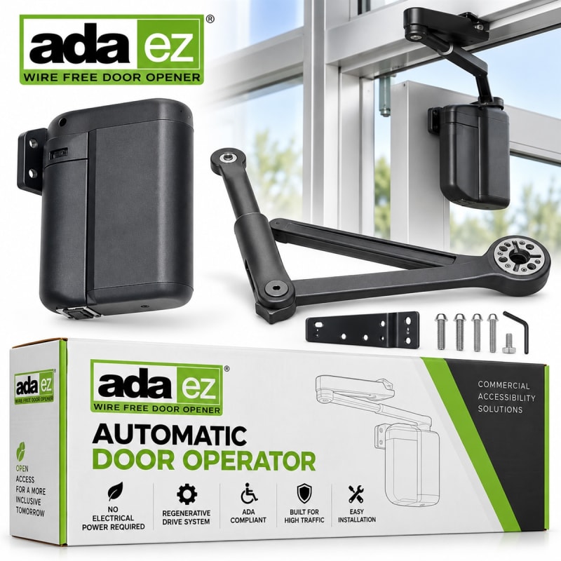 ADAEZ Regenerative Automatic Door Opener â€“ Wire-Free ADA Low Energy Operator â€“ Parallel Arm Push Side