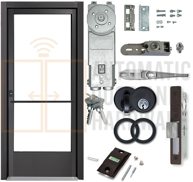 Alum-Lite (3068) 36 in. x 80 in. Right Hand Commercial Storefront Door and Frame, Double Acting ADA Entrance (Door Swings In or Out), Includes Concealed Closer, Black Bronze Anodized, Glass Not Included Alum-Lite (3068) 36 in. x 80 in. Right Hand Commercial Storefront Door and Frame, Double Acting ADA Entrance (Door Swings In or Out), Includes Concealed Closer, Black Bronze Anodized, Glass Not Included