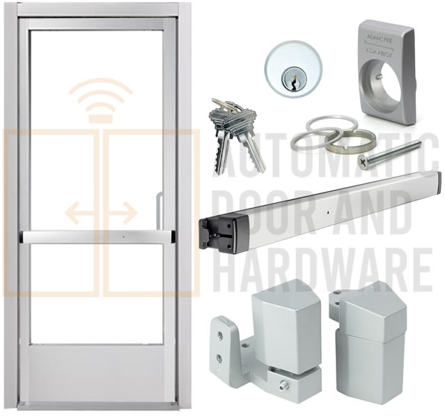 Alum-Lite (3070) 36 in. x 84 in. Left Hand Commercial Storefront Emergency Exit Door and Frame With Panic Bar, Single Acting ADA Entrance, Clear Anodized, Glass Not Included