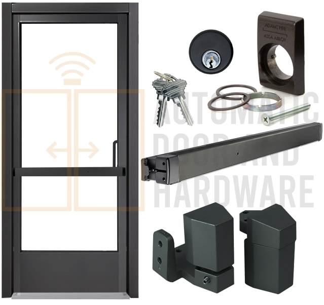 Alum-Lite (3070) 36 in. x 84 in. Left Hand Commercial Storefront Emergency Exit Door and Frame With Panic Bar, Single Acting ADA Entrance, Black Bronze Anodized, Glass Not Included