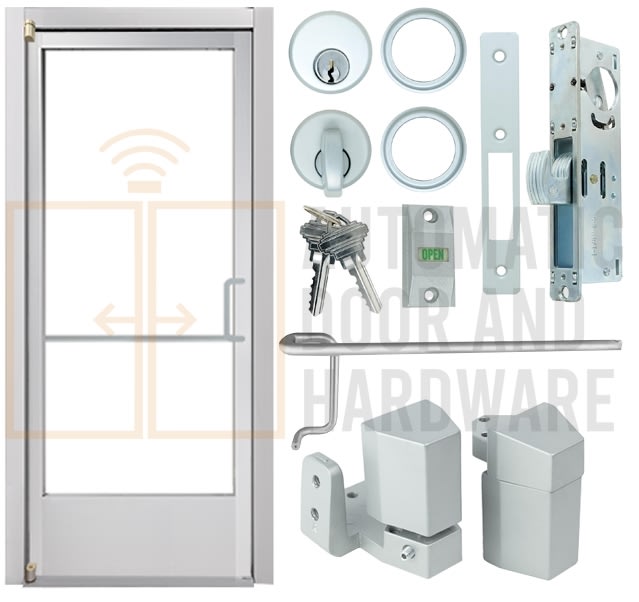 Alum-Lite (3070) 36 in. x 84 in. Right Hand Commercial Storefront Door and Frame, Single Acting ADA Entrance, Clear Anodized, Glass Not Included