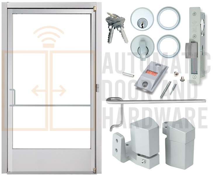 Alum-Lite (4080) 48 in. x 96 in. Left Hand Commercial Storefront Door and Frame, Single Acting ADA Entrance, Clear Anodized, Glass Not Included