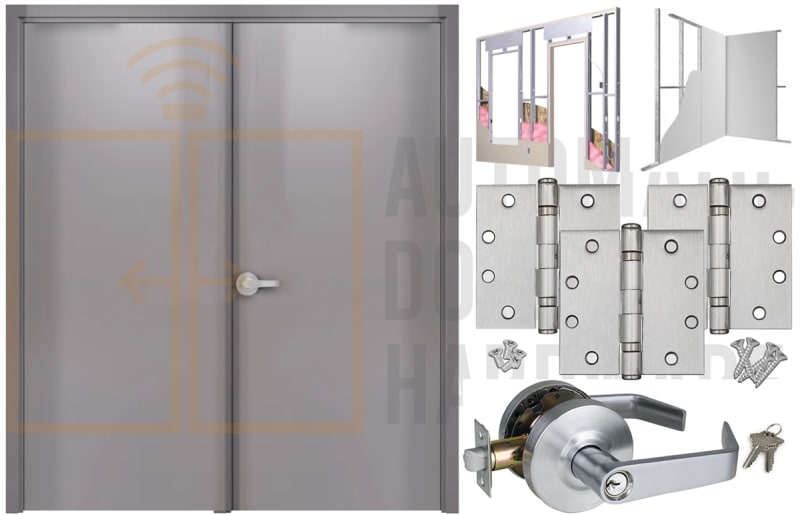 Armasteel 6068 72 in. x 80 in. LHRA 18 Gauge Galvanealed Commercial Steel Double Door With Polystyrene Core and Slip On Drywall Knock Down Frame, Includes Heavy Duty Butt Hinges, Flush Bolts, and Cylindrical Lock