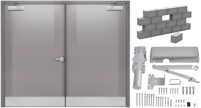 Armasteel 8068 96 in. x 80 in. Right Hand Reverse Active Commercial Steel Double Door With Masonry Brick Or Block Wall Knock Down Frame, Includes Hinges, Extra Heavy Duty Door Closer, Armor Plates, Upper and Lower Flush Bolt Locks, and Lever Lock