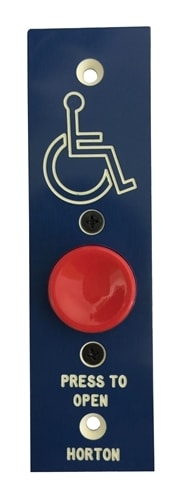 Horton EasyAccess Series 7100 Automatic Door Push Button Assembly With Handicap Logo And "Press To Open" Text