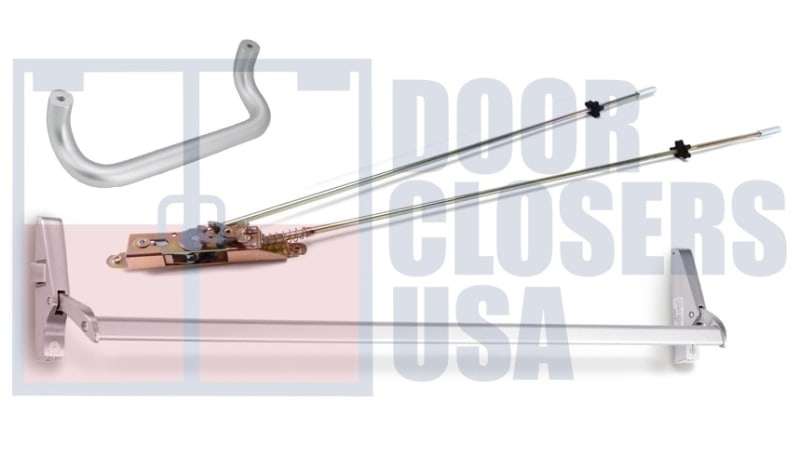 Calibre Door Closers 7085-3-48-LHR-AL Left Hand Reverse Concealed Vertical Rod Panic Exit Device With Outside Pull Handle, Aluminum Finish