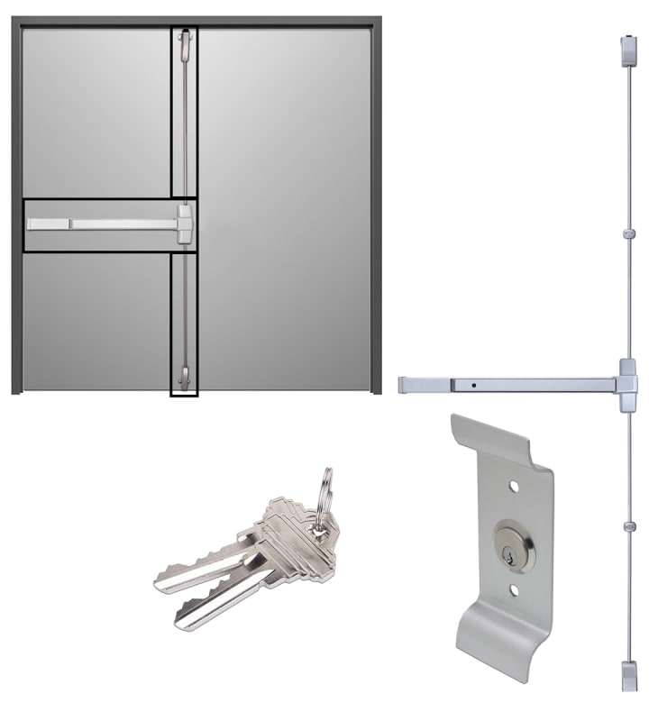 Surface Vertical Rod Touch Pad Panic Bar Exit Device With Outside Pull For 36 in. x 96 in. Hollow Metal Door (Construction Pro Hardware Swing Master 40 Series) Surface Vertical Rod Touch Pad Panic Bar Exit Device With Outside Pull For 36 in. x 96 in. Hollow Metal Door (Construction Pro Hardware Swing Master 40 Series)