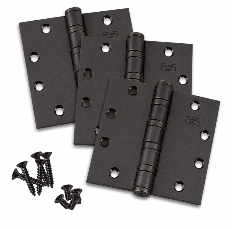 Cal-Royal BB5200-US10B, Commercial Ball Bearing Hinges, 4 Ball Bearing, Square Corner, 4.5 in. x 4.5 in. Template, UL Listed, Pack of 3, US10BD Oil Rubbed Bronze Finish Cal-Royal BB5200-US10B, Commercial Ball Bearing Hinges, 4 Ball Bearing, Square Corner, 4.5 in. x 4.5 in. Template, UL Listed, Pack of 3, US10BD Oil Rubbed Bronze Finish