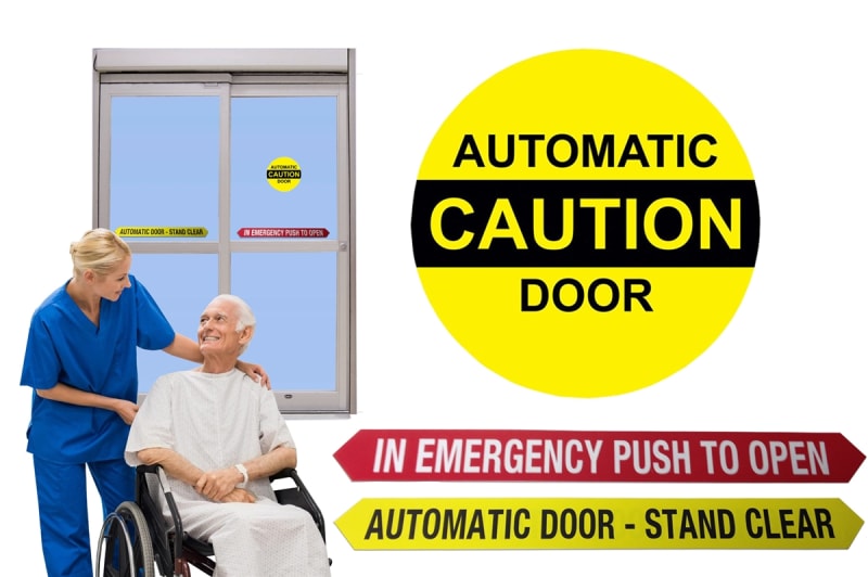 Stanley ANSI A156.10 Yellow Caution Automatic Door Sticker Decal