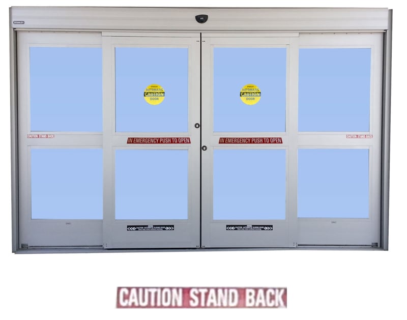 Stanley ANSI A156.10 Red Caution Stand Back Single Sided Sticker