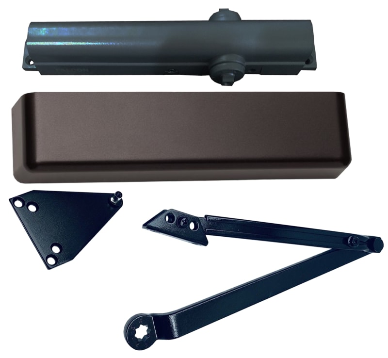 Doromatic 12 in. x 3/4 in. Commercial Grade 1 Door Closer, Full Cover, Regular Arm With Parallel Arm Bracket, Adjustable Spring Size 1-6, Dark Bronze Finish