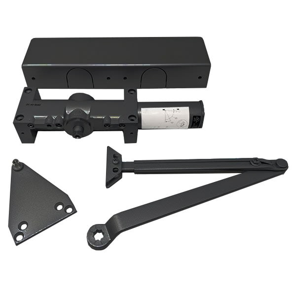 Doromatic 6-3/4 in. x 2-3/8 in. Commercial Door Closer, Tri Mount Arm, Adjustable Spring Size 1-6, Dark Bronze Finish