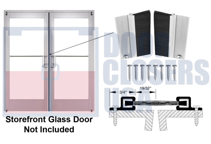 Brush Aluminum Astragal Door Seal - For 8'0" (96") Storefront Glass Door Pairs (Double Doors) - Seals Gap Between Center of Doors
