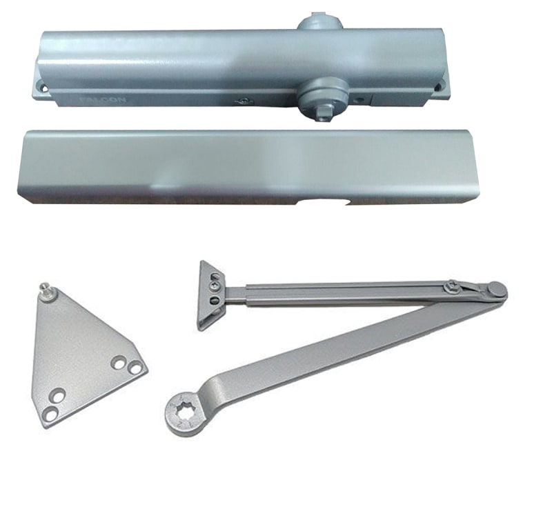 Falcon 12 in. x 3/4 in. Commercial Grade 1 Door Closer, Regular Arm With Parallel Arm Bracket, Adjustable Spring Size 1-6, Aluminum Finish