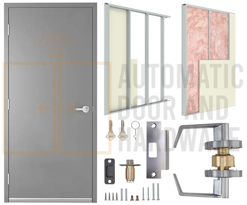 Gladiator 36 in. x 80 in. (3068) Left Hand Reverse Commercial Industrial Galvanealed Flush Hollow Metal Steel Door, Drywall Frame, and Hardware