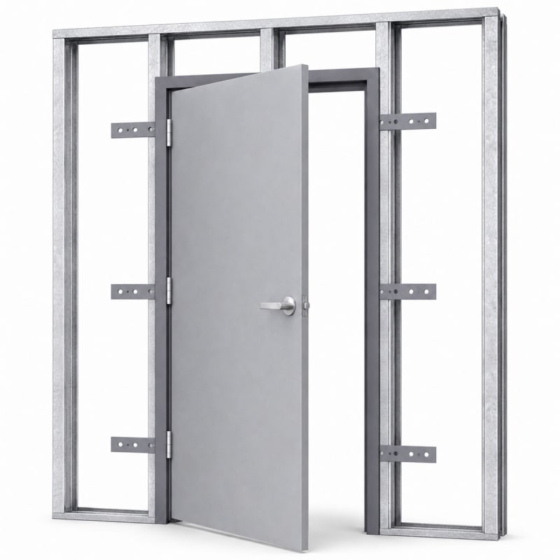 Architectural Commercial Galvanealed Flush Steel Door, 36 in. x 84 in. (3070) Left Hand Reverse, With Insulated Core, Frame For Wood or Metal Stud Wall, and Hardware (3-4 Week Production Time)