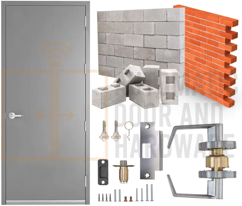 Gladiator 36 in. x 96 in. (3080) Right Hand Reverse Commercial Industrial Galvanealed Flush Hollow Metal Steel Door, Frame For Masonry Block Wall, and Hardware