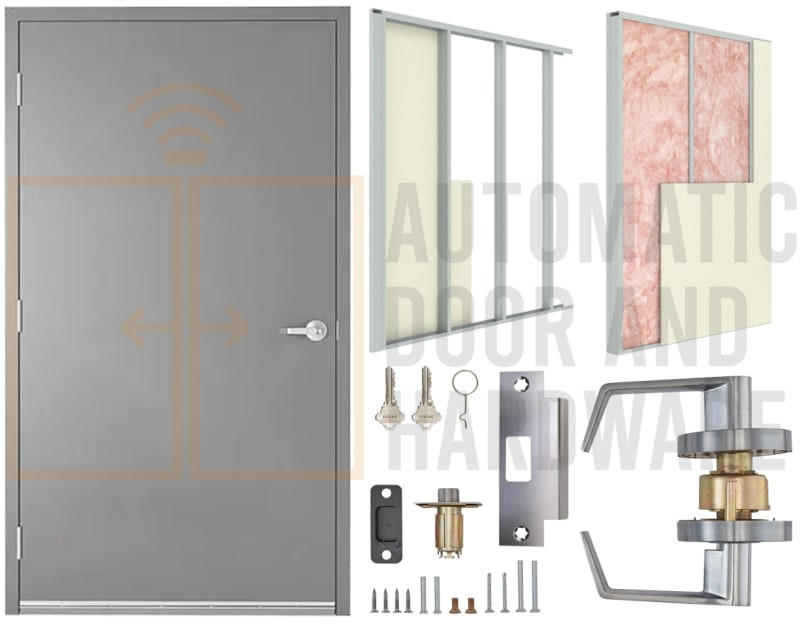 Gladiator 42 in. x 84 in. (3670) Left Hand Reverse Commercial Industrial Galvanealed Flush Hollow Metal Steel Door, Drywall Frame, and Hardware