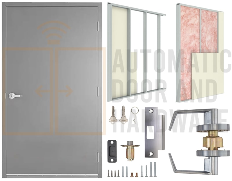 Gladiator 42 in. x 84 in. (3670) Right Hand Reverse Commercial Industrial Galvanealed Flush Hollow Metal Steel Door, Drywall Frame, and Hardware