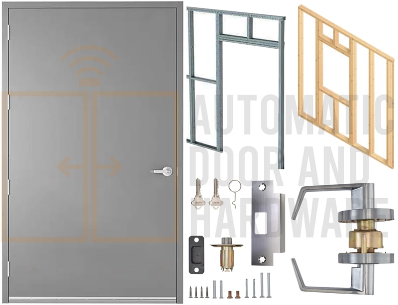 48 in. x 96 in. (4080) LHR Commercial Industrial 18 Gauge Flush Hollow Metal Steel Door Insulated With Polystyrene Core, 16 Gauge Frame For Wood or Metal Stud Wall, and Hardware