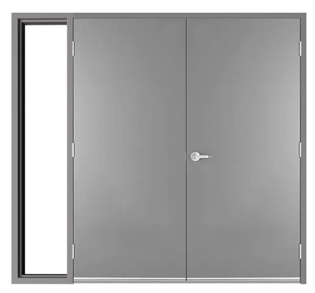 72 in. x 84 in. (6070) RHRA 18 Gauge Flush Hollow Metal Steel Double Door, 16 Gauge Frame With Non Active Door Sidelite and Glazing Bead (Glass Not Included) For Masonry Block Wall, and Hardware 72 in. x 84 in. (6070) RHRA 18 Gauge Flush Hollow Metal Steel Double Door, 16 Gauge Frame With Non Active Door Sidelite and Glazing Bead (Glass Not Included) For Masonry Block Wall, and Hardware