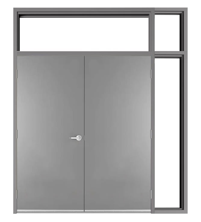 72 in. x 84 in. (6070) LHRA 18 Gauge Flush Hollow Metal Steel Double Door, 16 Gauge Frame With Transom and Non Active Door Sidelite, Glazing Bead (Glass Not Included) For Masonry Block Wall, and Hardware 72 in. x 84 in. (6070) LHRA 18 Gauge Flush Hollow Metal Steel Double Door, 16 Gauge Frame With Transom and Non Active Door Sidelite, Glazing Bead (Glass Not Included) For Masonry Block Wall, and Hardware