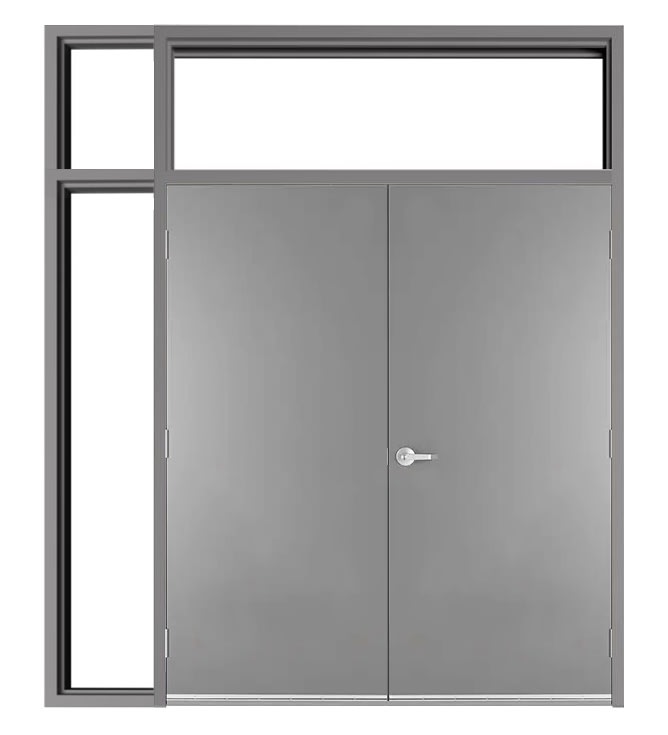 72 in. x 84 in. (6070) RHRA 18 Gauge Flush Hollow Metal Steel Double Door, 16 Gauge Frame With Transom and Non Active Door Sidelite, Glazing Bead (Glass Not Included) For Wood or Metal Stud Wall, and Hardware 72 in. x 84 in. (6070) RHRA 18 Gauge Flush Hollow Metal Steel Double Door, 16 Gauge Frame With Transom and Non Active Door Sidelite, Glazing Bead (Glass Not Included) For Wood or Metal Stud Wall, and Hardware