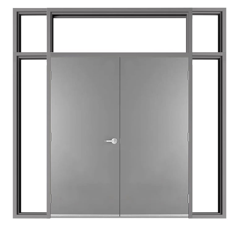 72 in. x 84 in. (6070) LHRA 18 Gauge Flush Hollow Metal Steel Double Door, 16 Gauge Frame With Transom and Double Sidelites and Glazing Bead (Glass Not Included) For Masonry Block Wall, and Hardware