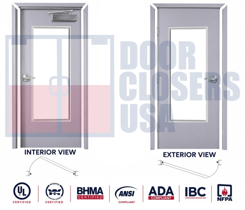 Interior Hollow Metal Door & Drywall Frame Package with Full Lite Glass Window - 36" x 84" Commercial Steel Door, Left Hand Reverse