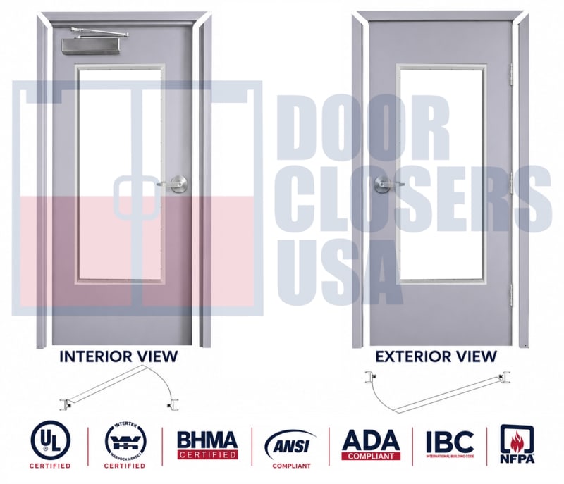 Interior Hollow Metal Door & Drywall Frame Package with Full Lite Glass Window - 36" x 84" Commercial Steel Door, Right Hand Reverse