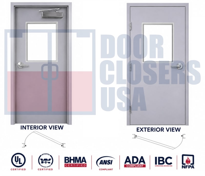 Exterior Hollow Metal Door & Frame Package with Half Lite Tempered Glass Window - 36" x 84" Commercial Steel Door, Left Hand Reverse