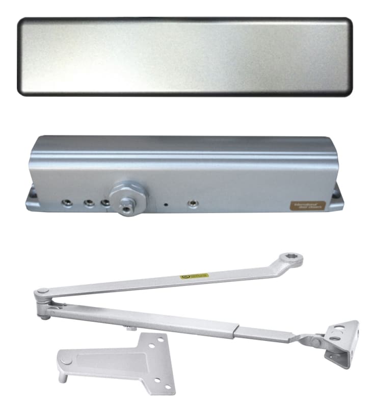 International Door Closers 11-1/8 in. x 3/4 in. Commercial Grade 1 Door Closer, Full Cover, Regular Arm With Parallel Mounting Bracket, Adjustable Spring Size 1-6, Aluminum Finish