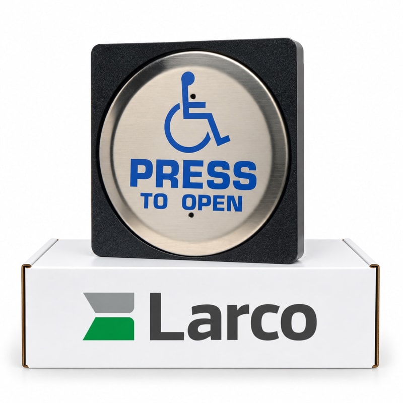 Larco 6" Circle Wireless Handicap Activation Switch Kit, Includes Plate, Surface Mounting Box, and 433 MHz Transmitter