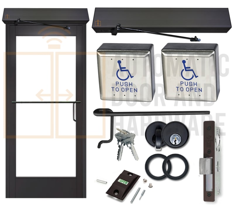 Maverick 36 in. x 84 in. Right Hand Reverse Commercial ADA Compliant Automatic Swing Door With Wireless Wall Mounted Activation Buttons, Black Bronze Anodized, Glass Not Included