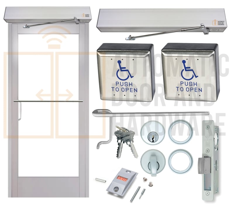 Maverick 36 in. x 84 in. Left Hand Reverse Commercial ADA Compliant Automatic Swing Door With Wireless Wall Mounted Activation Buttons, Clear Anodized, Glass Not Included