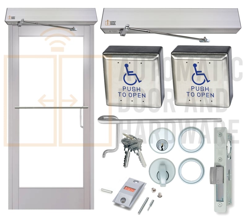 Maverick 36 in. x 84 in. Right Hand Reverse Commercial ADA Compliant Automatic Swing Door With Wireless Wall Mounted Activation Buttons, Clear Anodized, Glass Not Included