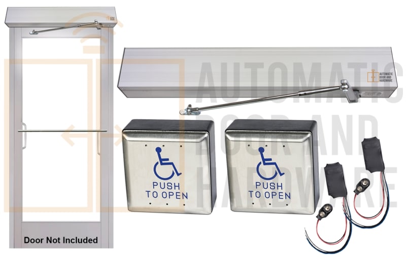 Maverick EZ7000 Left Hand Reverse (Outswing) Heavy Duty Automatic Swinging Door Opener With Wireless Handicap Buttons, For Interior or Exterior ADA Doors Up To 300lbs, Clear Anodized Finish (Door Not Included)