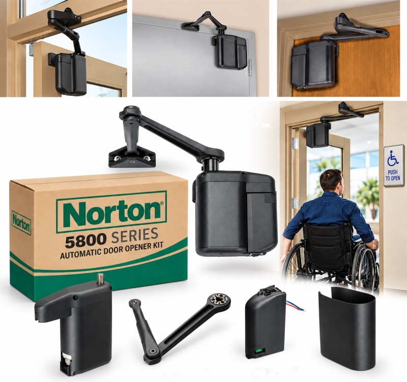 Norton 5800 Series Regenerative Automatic Door Opener â€“ Wire-Free ADA Handicap Door Operator â€“ Parallel Arm Push Side
